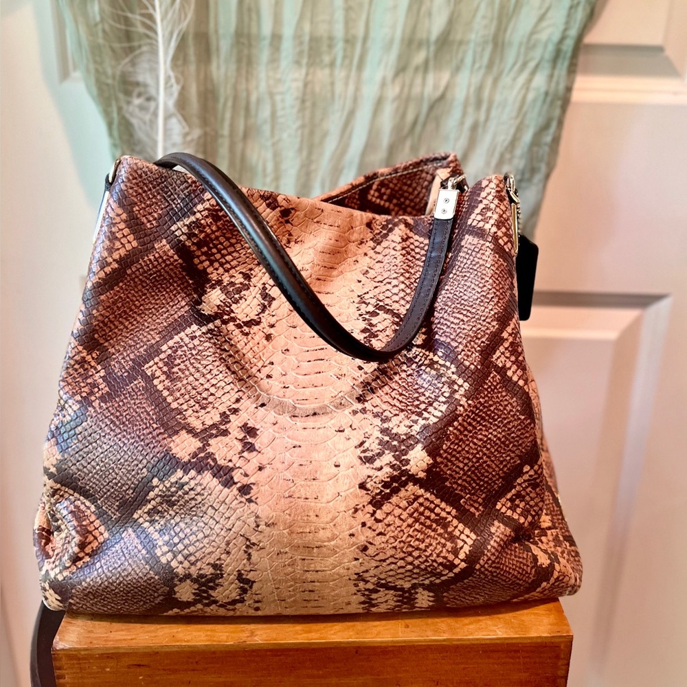 Brown and Black Shoulder Bag with Snakeskin Pattern